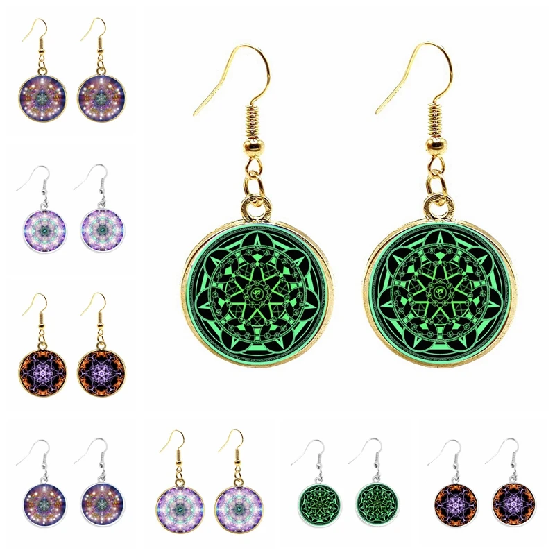 

Bohemian Fashion Ear Hook 20mm Glass Cabochon Earrings Hexagram Magic Array Women's Earrings Gift Jewelry