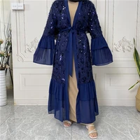 open abaya turkey muslim hijab dress chiffon flare sleeve sequin ramadan eid abayas for women dubai islamic clothing kaftan robe