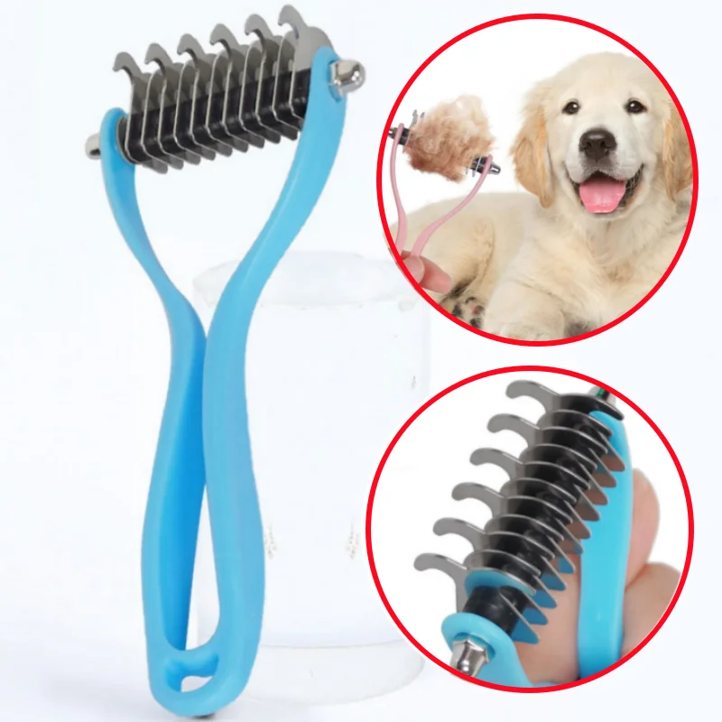 

Cat Brush Knot Cutter Pet Hair Remover Stainless Steel Cat Comb Open Hair Knot Double-sided Dog Brush Pet Grooming Cats Supplies