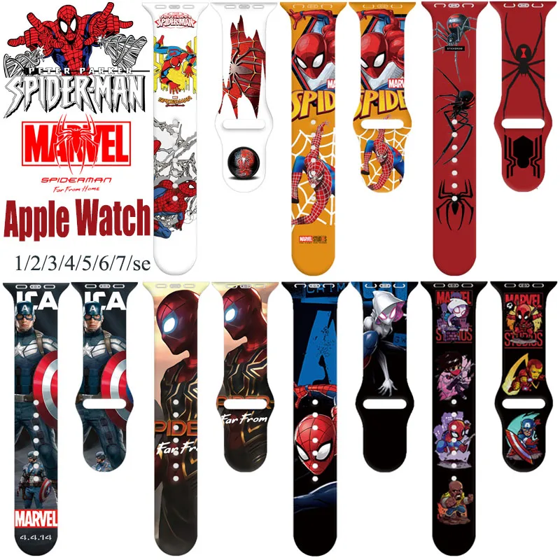 

Marvel Silicone Strap For Apple Watch band 42mm 44mm 45mm 40 38 41mm Spiderman watch band bracelet apple watch serie 7 3 5 6 se
