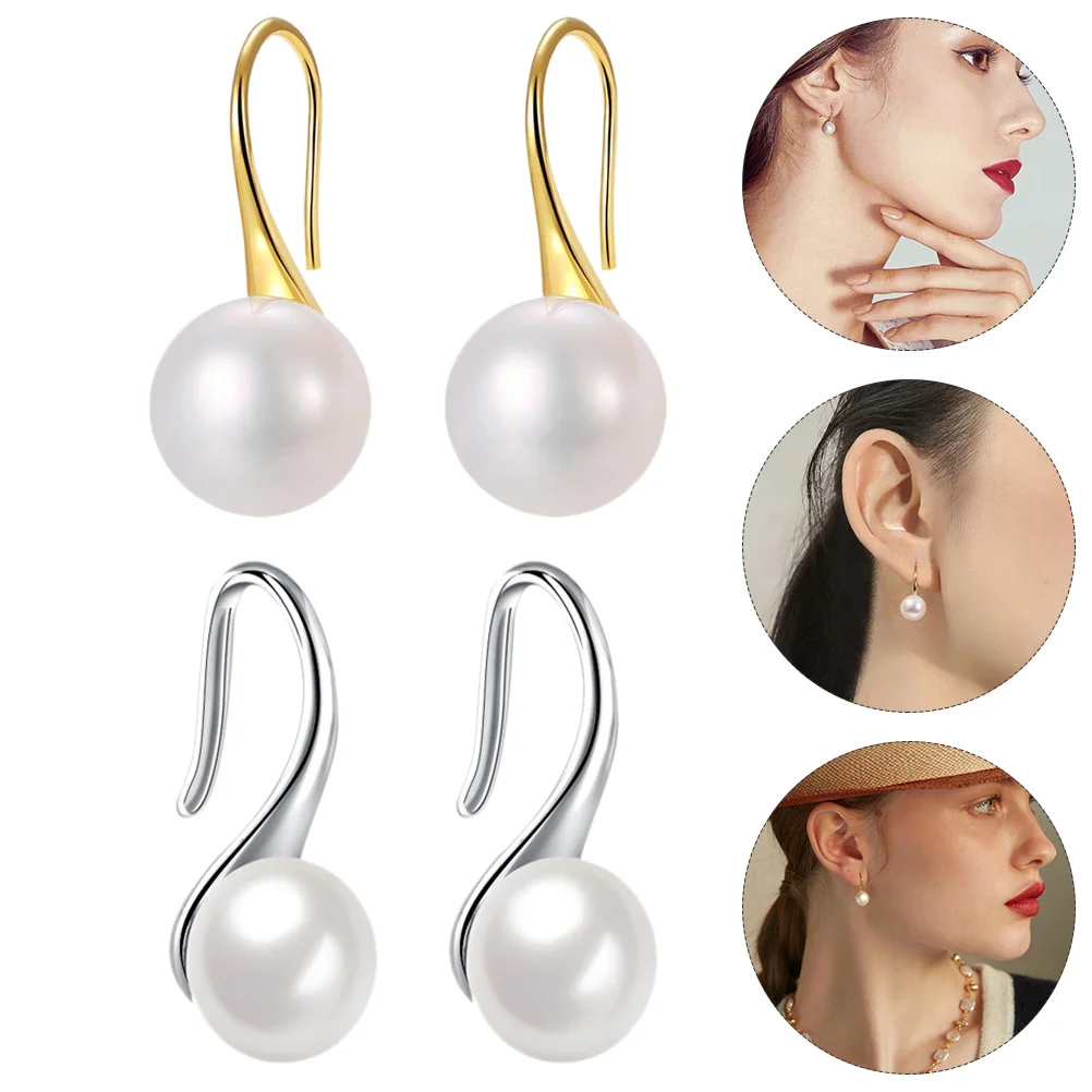 

2 Pairs Pearl Earrings Jewelry Dangler Sterling Silver Drop Women Drops Pendant Mini