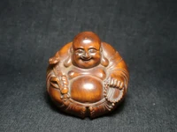 1919 chinese boxwood hand carved happy maitreya buddha figure statue old decoration collection gift