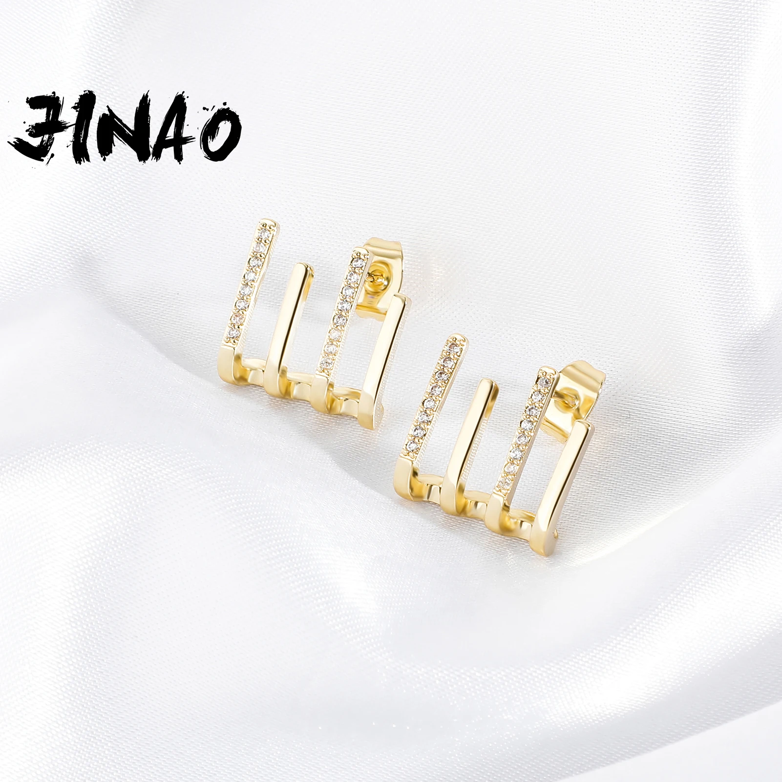 JINAO 2020 NEW European And American style Ice Cravejado AAA+ Cubic Zircon High Quality Rolling Mountain Peak Design Earring