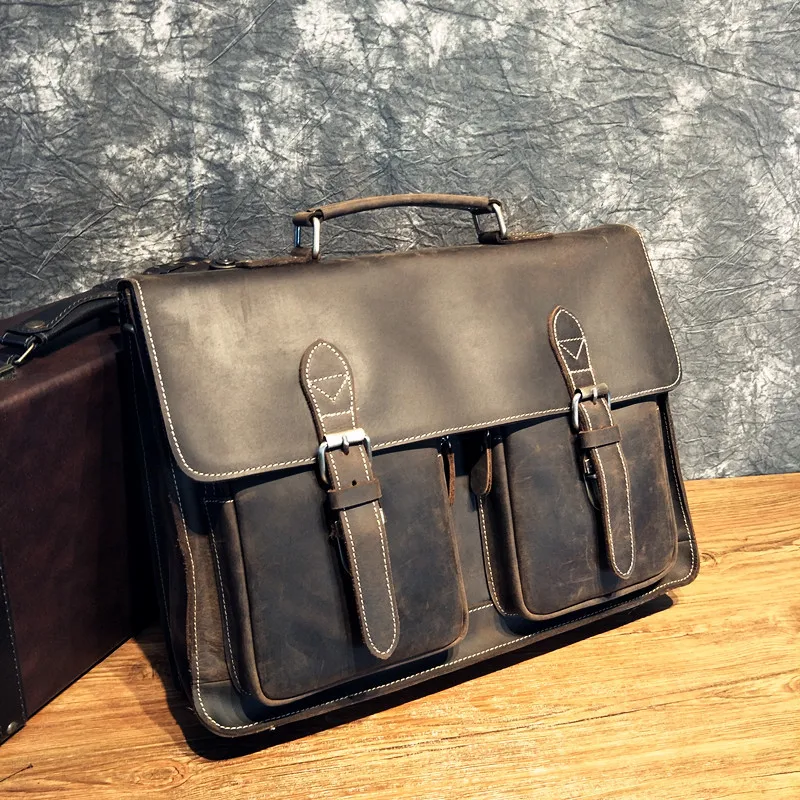 NEWEEKEND Men's Bag Genuine Leather Men Briefcase for Laptop 15.6 Messenger Men's Leather Bag Business Portfolio for Document