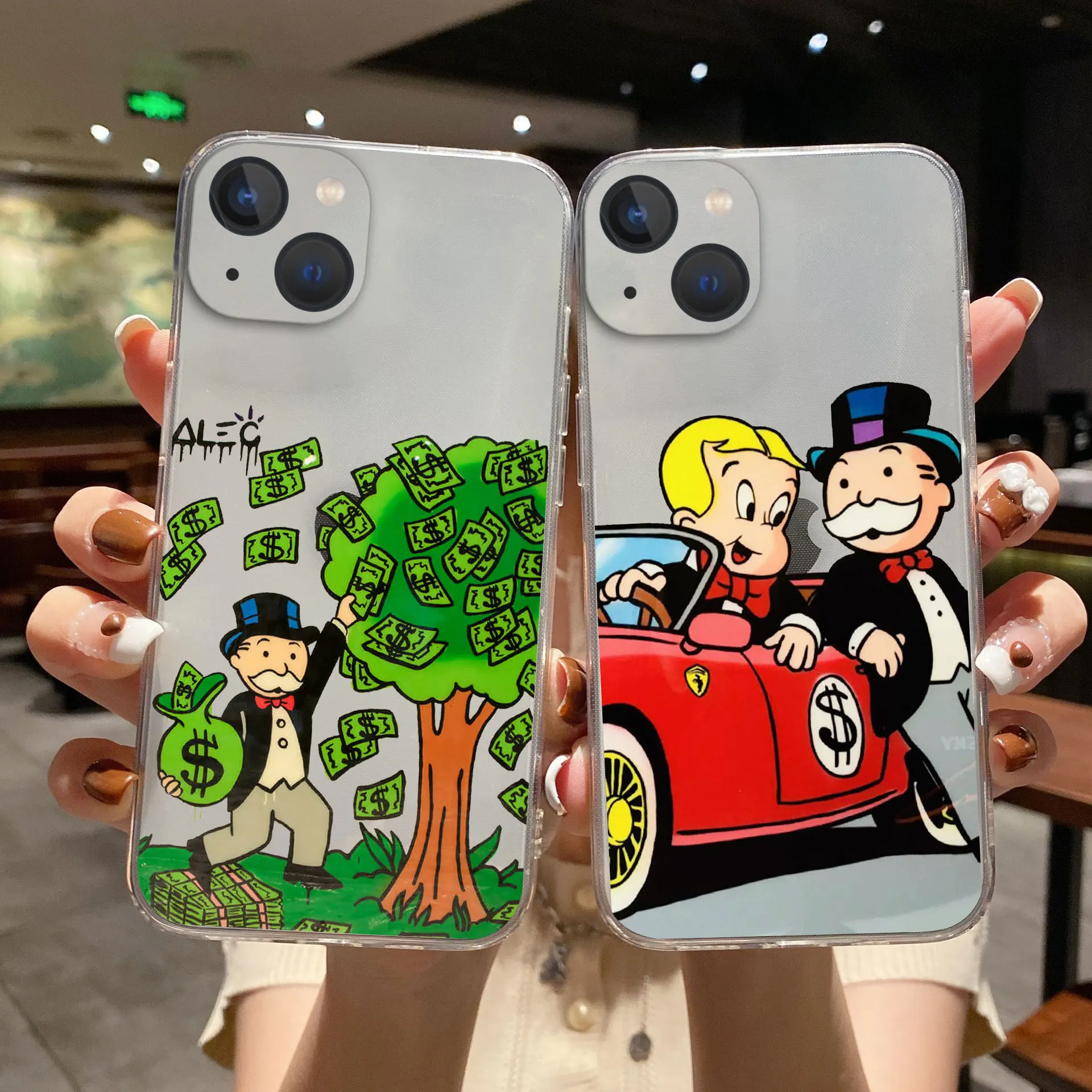 

Trend Cartoon Dollar Alec Monopoly Phone Cover For iPhone11 12 13 14 Pro Max X XR XSMax 7 8 14 Plus Clear Soft Silicone TPU Case