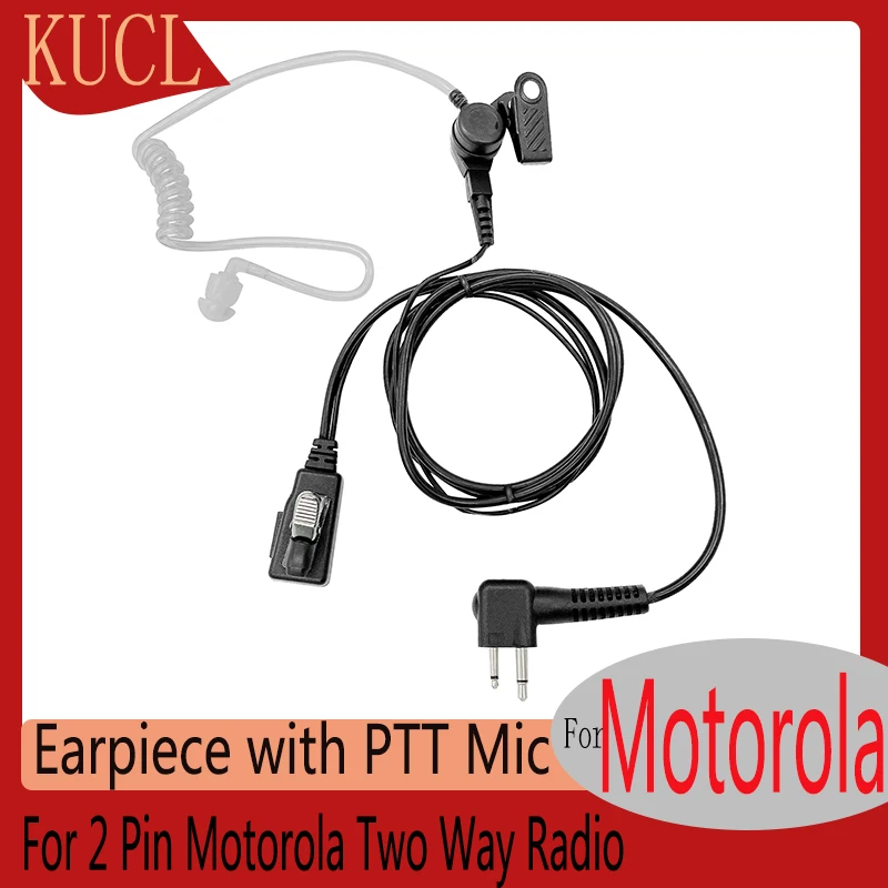 KUCL Covert Acoustic Tube Walkie Talkie Earpiece Headset with Mic and PTT Earphone Compatible for 2 Pin Motorola Two Way Radio