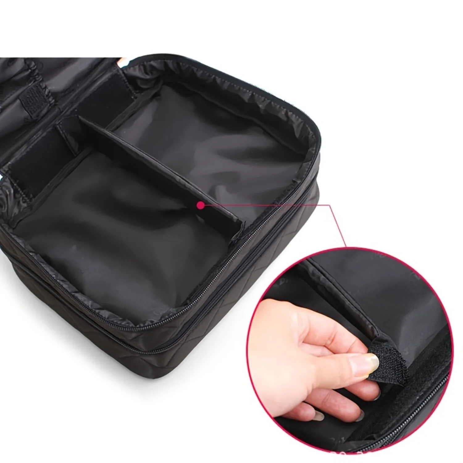 Chic Foldable Black Cosmetic Bag – Double Layer Large Capacity Water-Resistant Organizer with Zipper & Handle