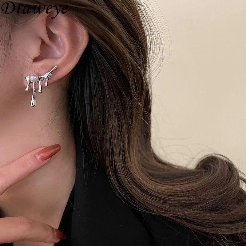 

Draweye Asymmetrical Irregular Jewelry for Women Pearl Vintage Korean Fashion Stud Earrings Elegant Y2k Pendientes Mujer