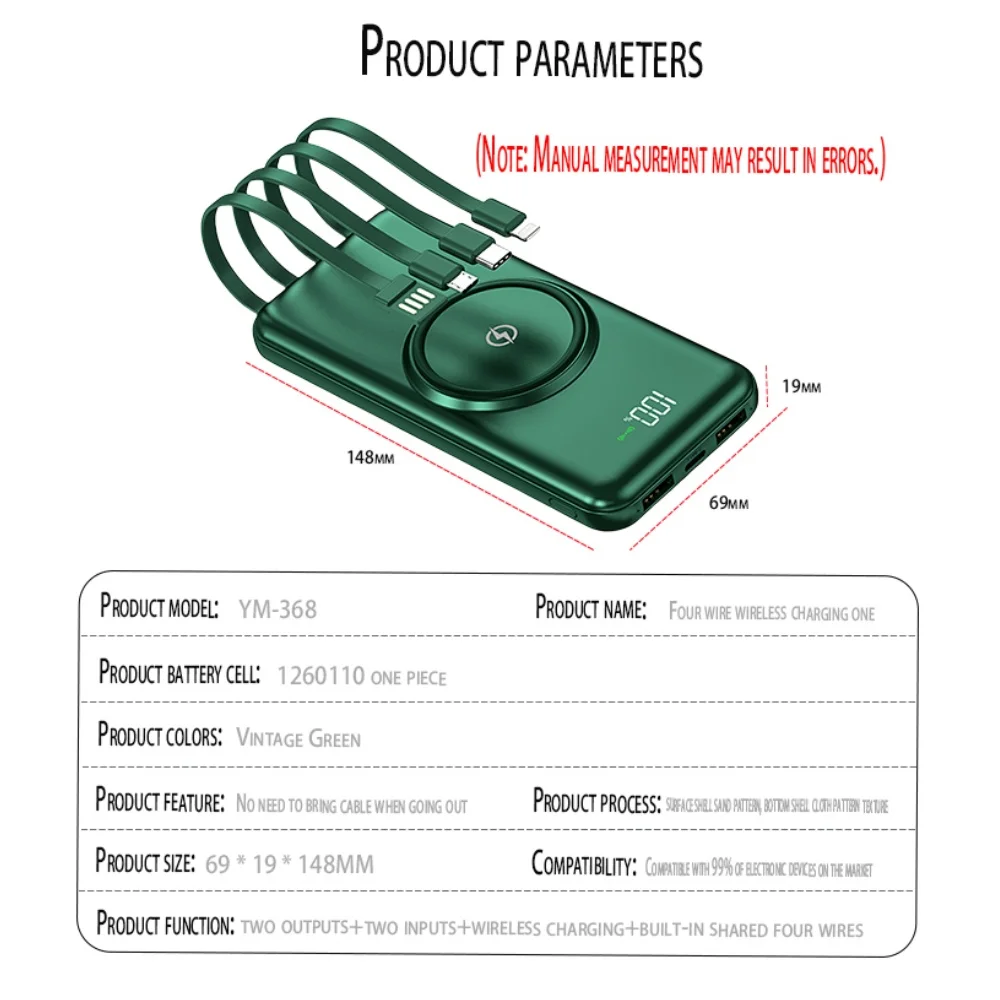Внешний аккумулятор с 4 кабелями 20000 мАч