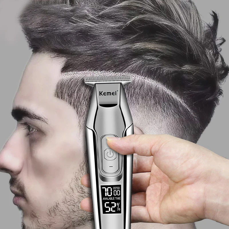 Kemei 5027 Barber Hair Trimmer Zero Gapped Cordless Edge Hair Clipper Close-cutting Machine for Lining Dry Shaving LCD Display