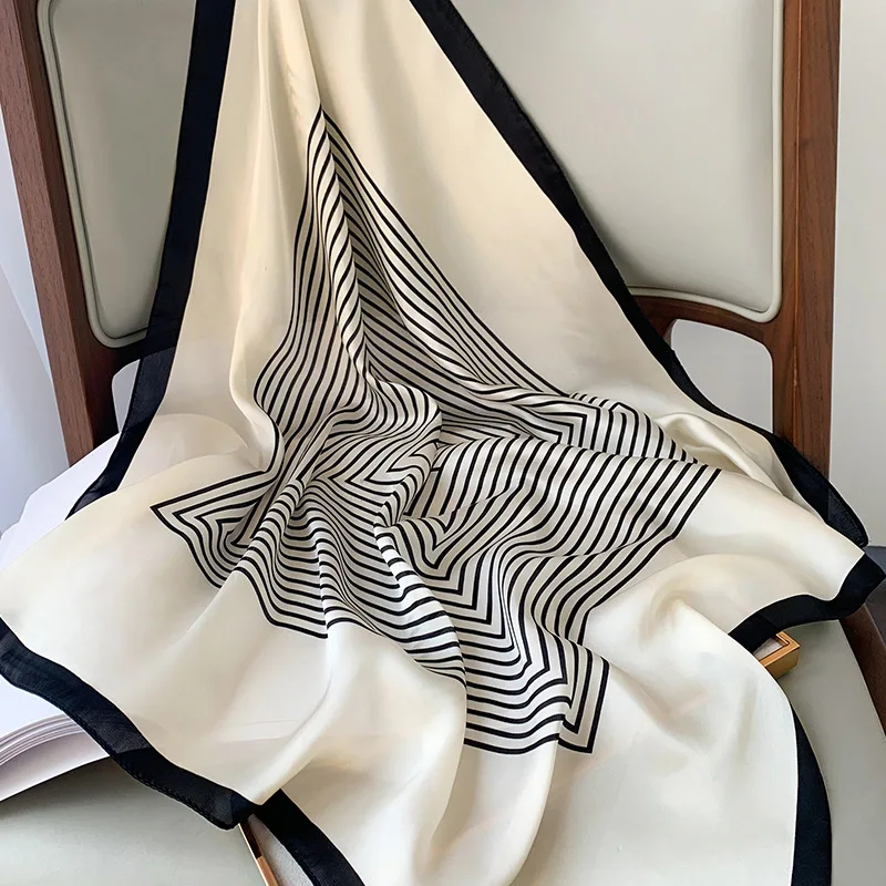 

Luxury Brand Silk Square Plaid Scarf Women Satin Neck Hair Tie Band Soft work neckerchife 2022 NEW Hijab Head Female Foulard