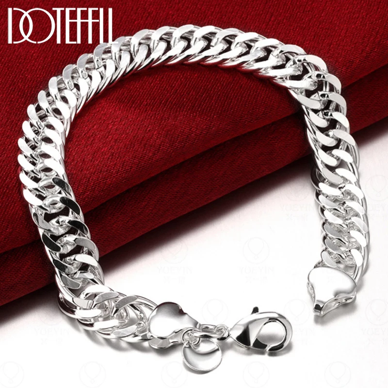 

DOTEFFIL 925 Sterling Silver 10mm Side Chain Bracelet For Man Women Wedding Engagement Party Jewelry