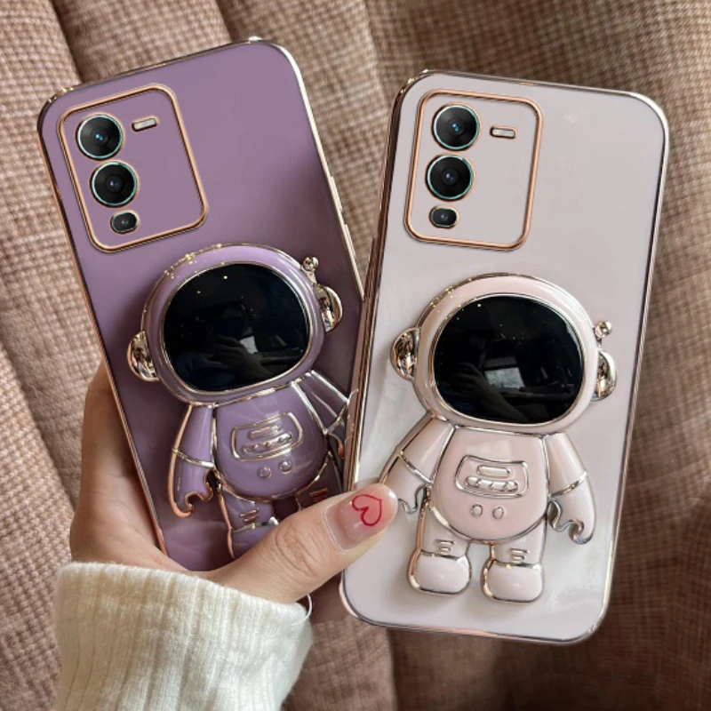 

Luxury Plating Astronaut Folding Stand Case for vivo V21E Y20 Y20i Y21 Y15S Y31 Y33S Y51 Y55S Y76 Y77 V21 V23 Pro Holder Cover