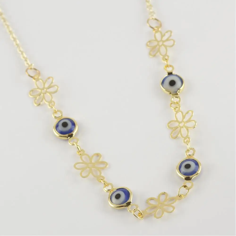 

Flower figured enamel evil eye beaded necklace