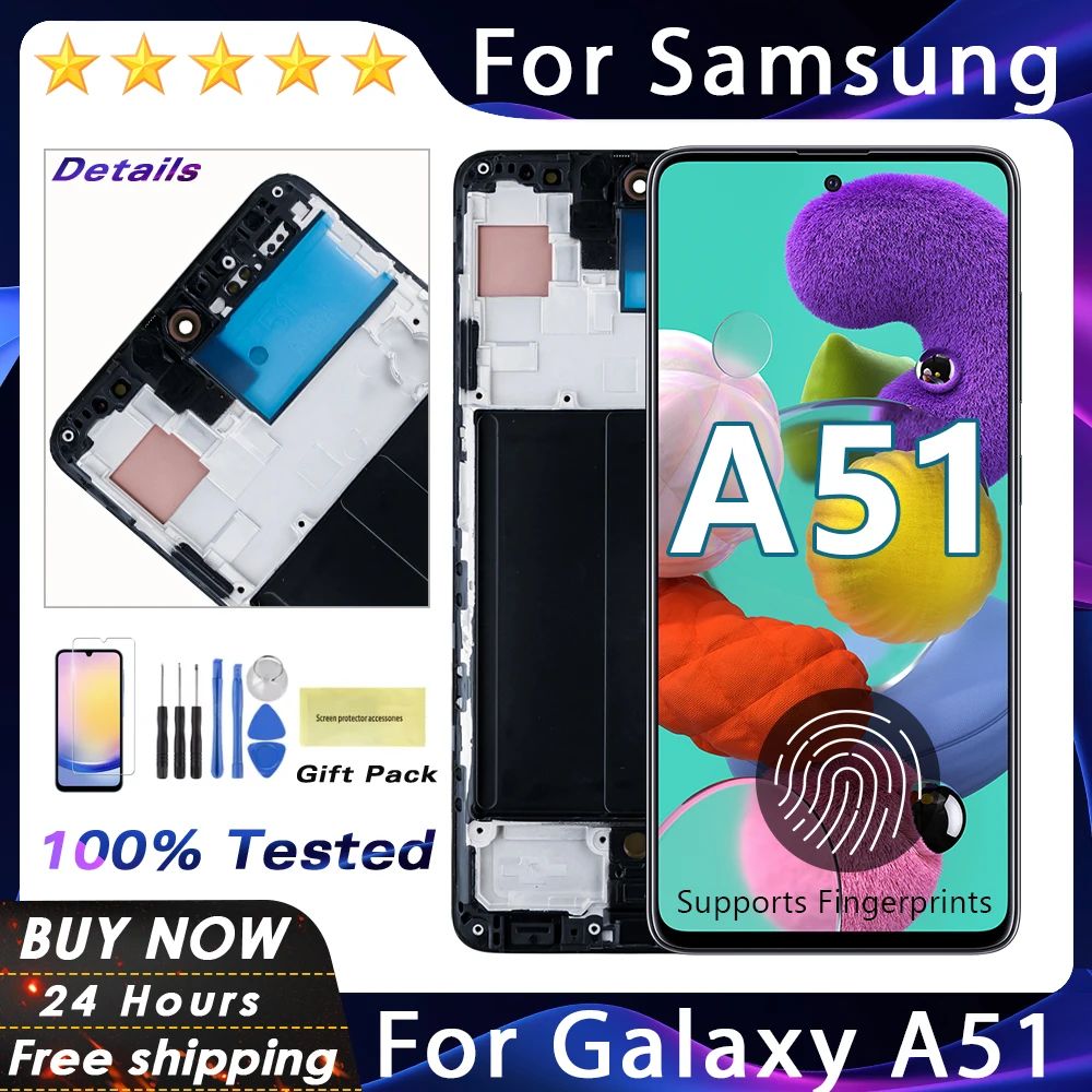 AMOLED для Ssamsung Galaxy A51 A515 ЖК-экран в сборе A515F A515F/DSN A515F/DS + рамка с дигитайзером