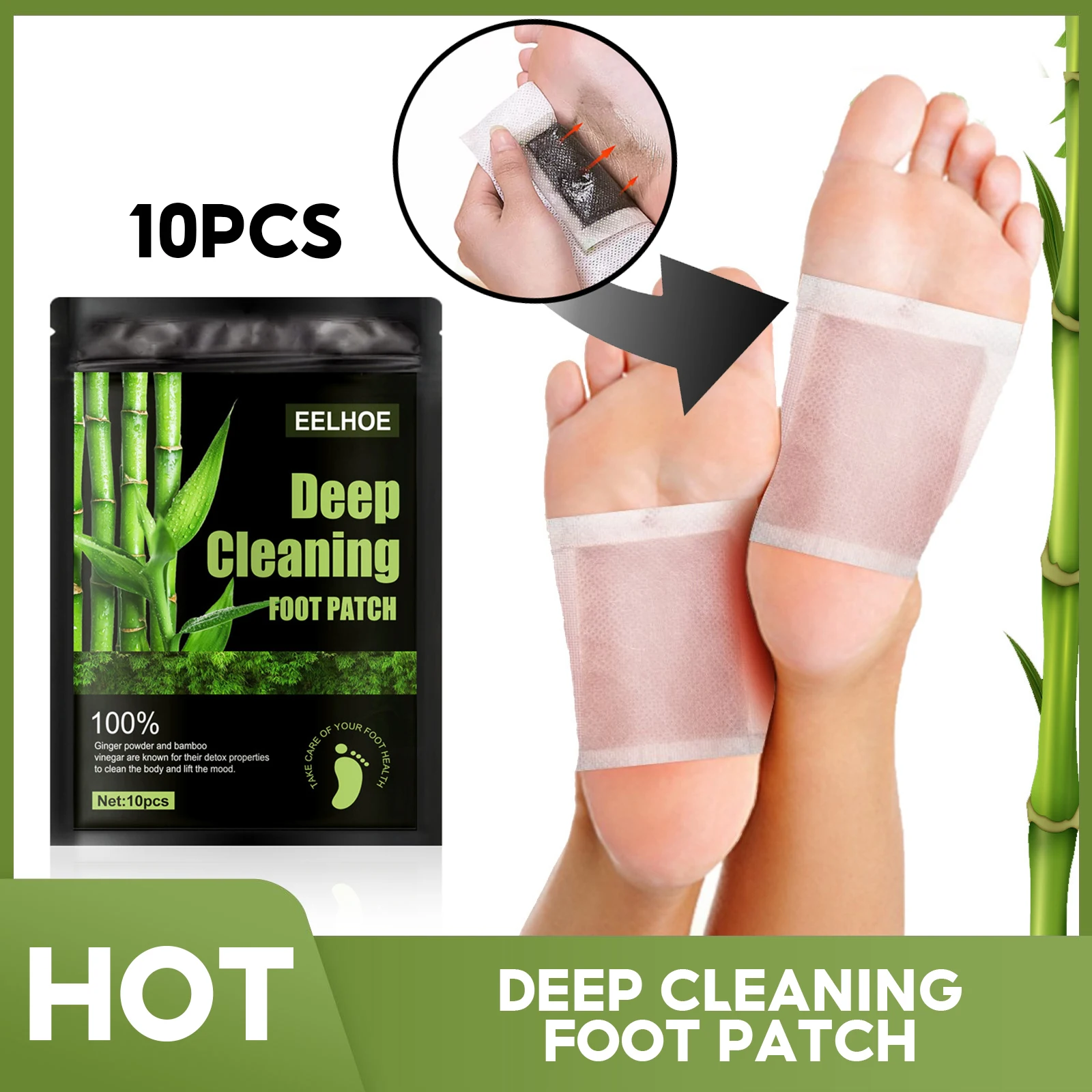 

10Pcs Deep Cleaning Foot Patch Bamboo Foot Detox Relief Patches Pads Relieve Stress Improve Sleep Body Toxins Clean Feet Patches