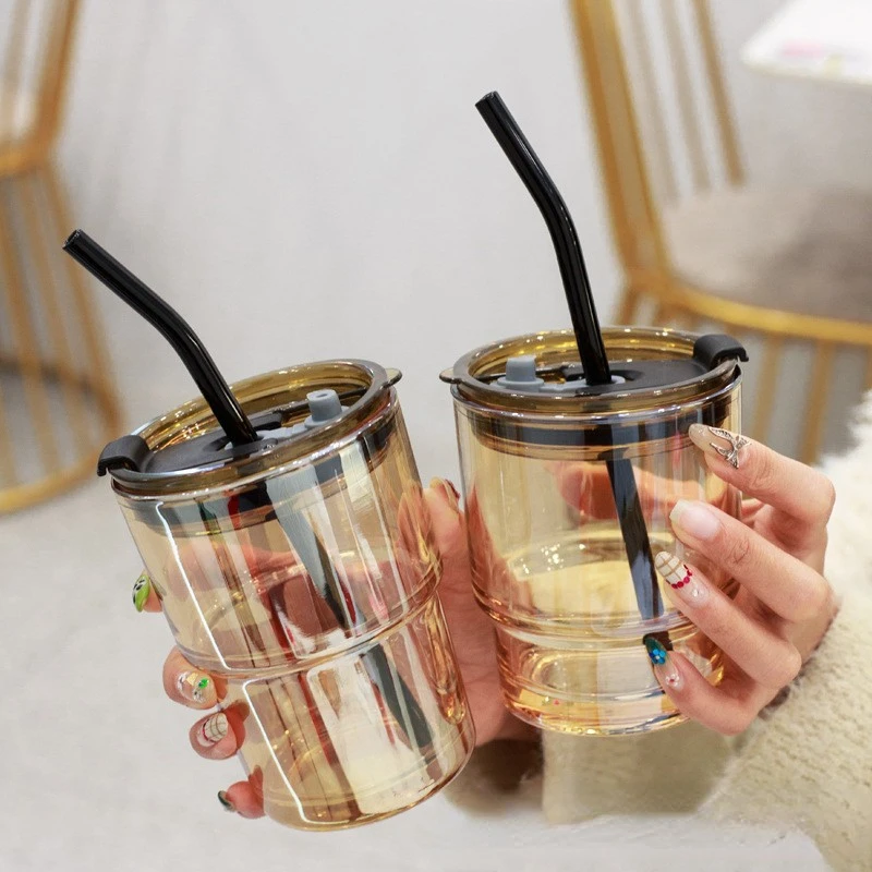 

Coffee Cup, Creative, High Beauty, Portable Straw Cup, Glass Cup with Cover