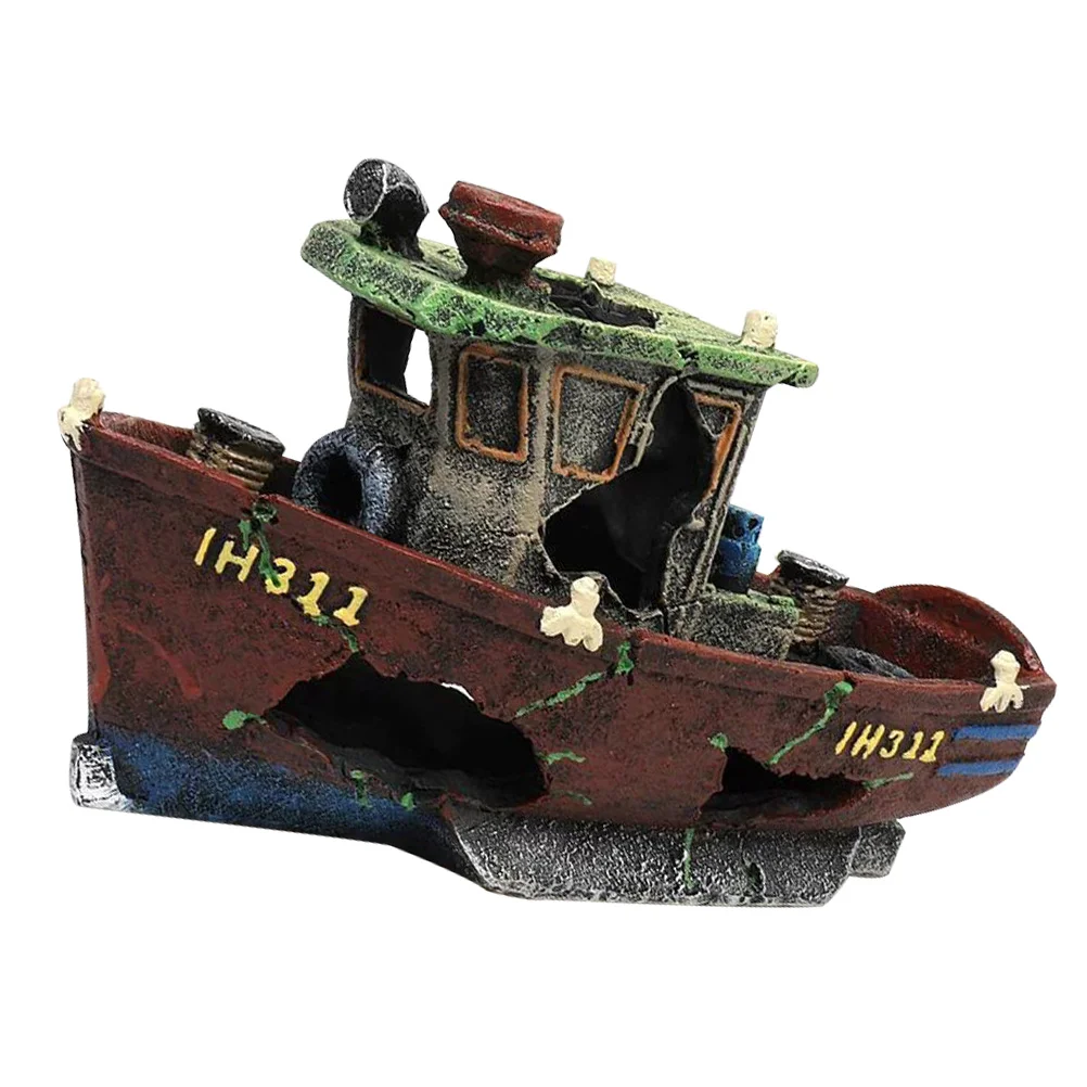 

Shipwreck Fish Tank Decoration Shipwrecks Landscape Aquarium Fishing Boat Ornament Craft