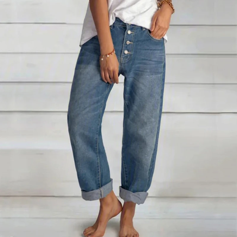 

Women High Waist Jeans 2022 Mom Wide Leg denim pants Vintage Blue Straight jeans Over-size Overalls Baggy Ladies trousers 3XL