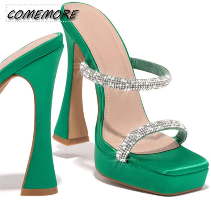 

Женские уличные сандалии на платформе, элегантные шлепанцы на высоком каблуке, украшенные блестками, большие размеры 35-42, лето 2023