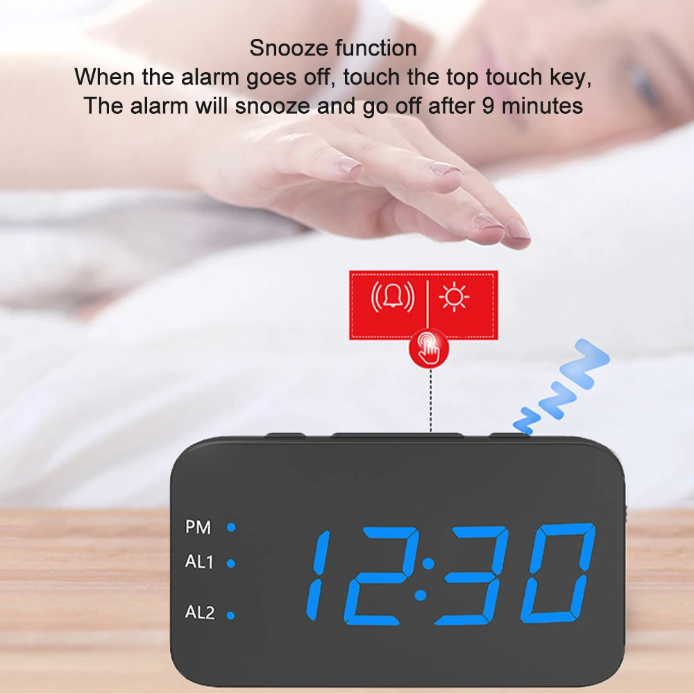 

Digital Dual Alarm Clock Voice Control Table Clock Snooze Desktop Backlight Night Mode Electronic Led Display Clocks