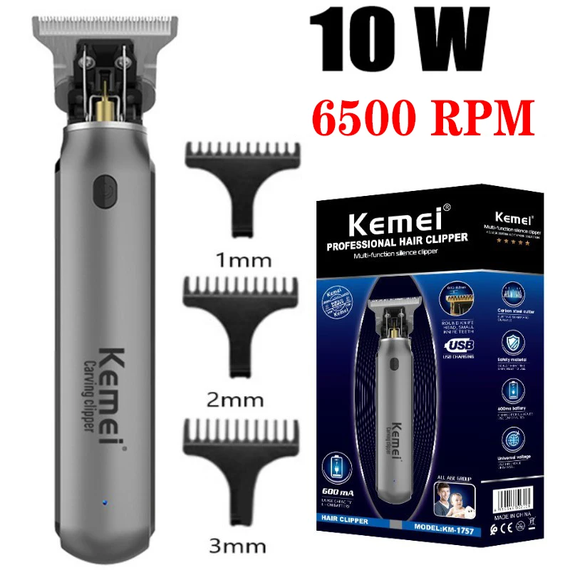 

Электрическая машинка для стрижки волос KEMEI T9, Мужская машинка для стрижки волос, профессиональный гравированный триммер, перезаряжаемый триммер