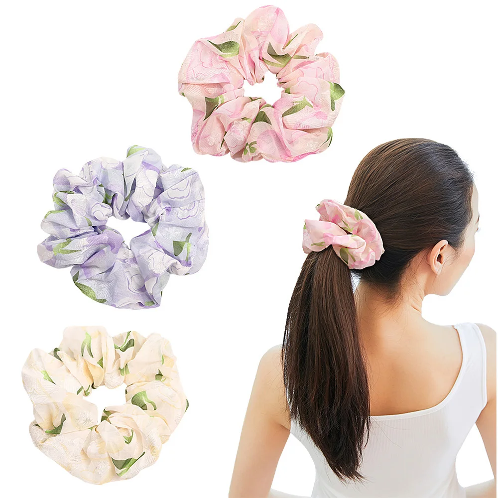 

Silk Scrunchies Print Leopard Scrunchie Set Elastic Hair Bands Solid Color Fashion Headwear Women Hair Accessories Gift