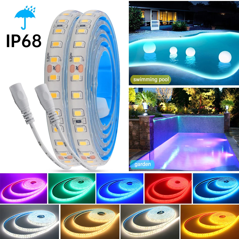 

5M 10M 15M 20M IP68 Flexible LED Strip 2835 DC24V 120LEDs/m Waterproof Outdoor Lamp Strip Red Ice Blue Green Yellow Light Bar