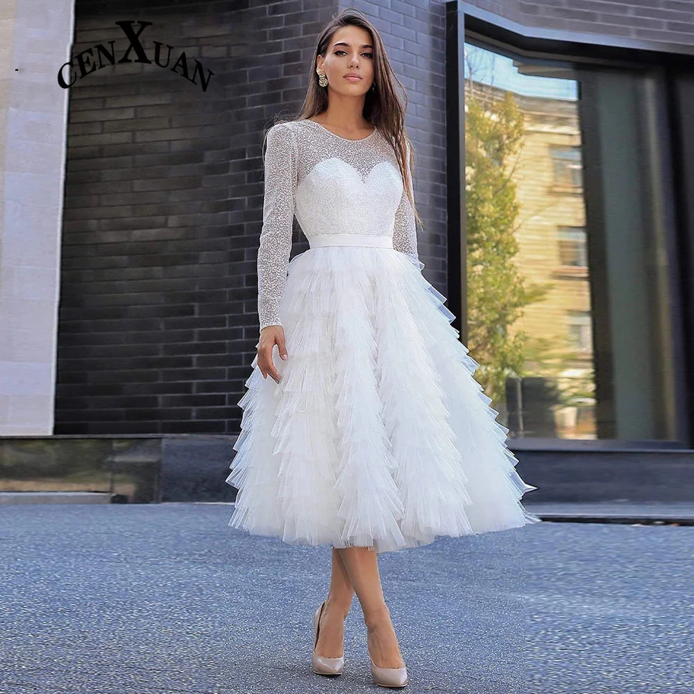 

YOLANMY Fairytale Aline Tiered Wedding Dresses For Mariages Long Sleeves Scoop Made To Order Vestidos De Novia Brautmode