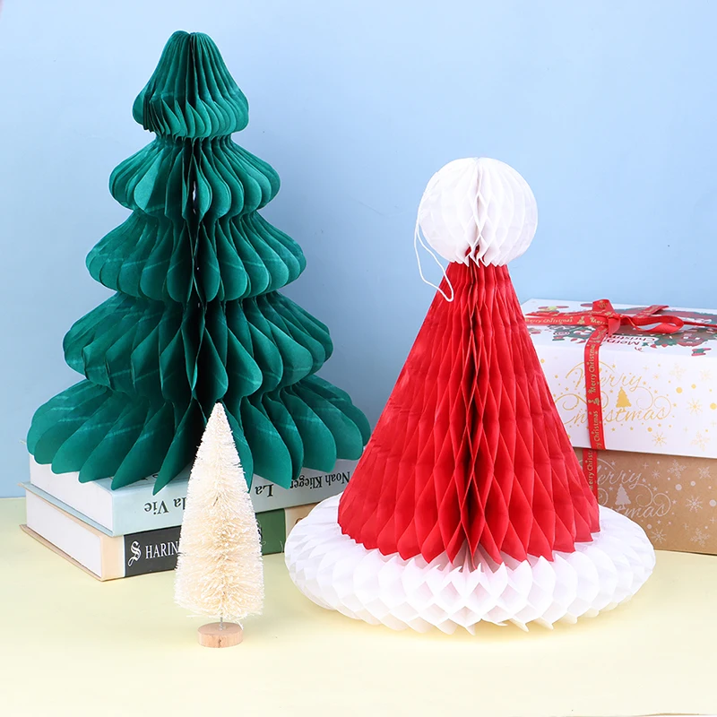 

Рождественская шапка с сотовыми шариками, украшение для рождественской елки, фонарик из бумаги, Рождественское украшение