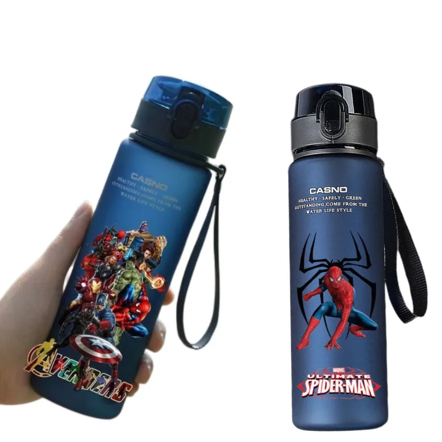 

Spiderman Hulk Anime Water Bottle iron Man Captain America Boys Cartoon Plastic Drinking Cups Children Adult Water Glass 560ml