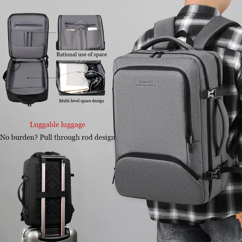Men 17.3‘’ Large Capacity USB Port Multi-functional Waterproof Laptop Backpack Outdoor Travel Bags Oxford Waterproof Schoolbag