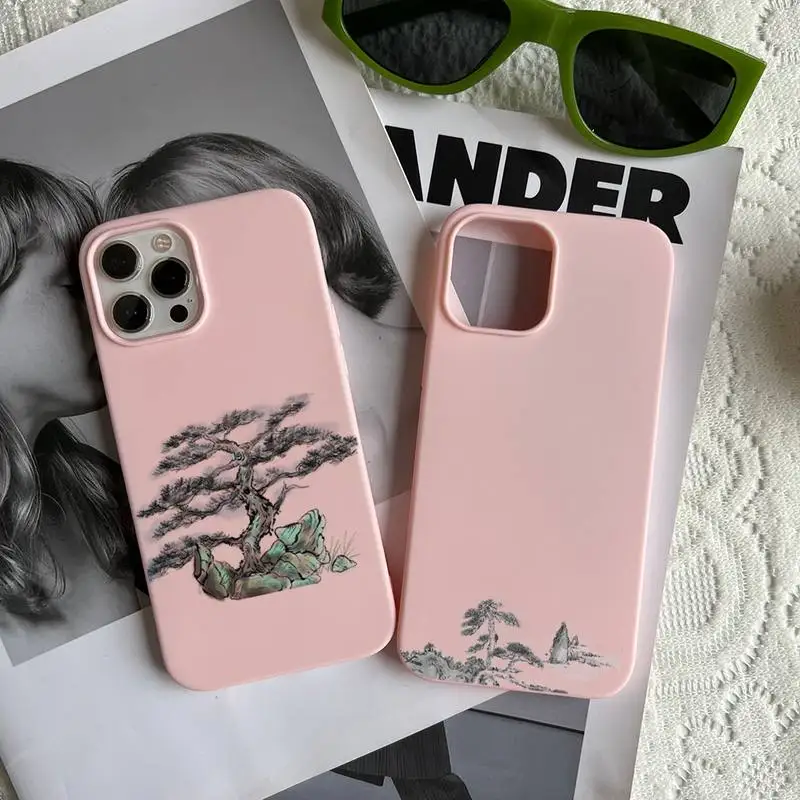Ink Pine Tree Phone Case Fundas Shell Cover For 11 Pro 12 13 Mini Pro Max Iphone 6 6s 7 8 Plus Xr X Xs Mobile Phone Bag
