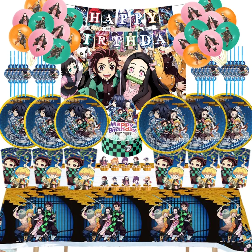 

Demon Slayer Kamado Nezuko Theme Birthday Party Decoration Supplies Paper Cup Plate Baby Shower Girl Birthday Favors Balloons