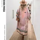 Летняя пляжная одежда с принтом в стиле бохо из 100% хлопка, длинное кимоно, кардиган, Женская туника, топы и блузки, рубашки Q996