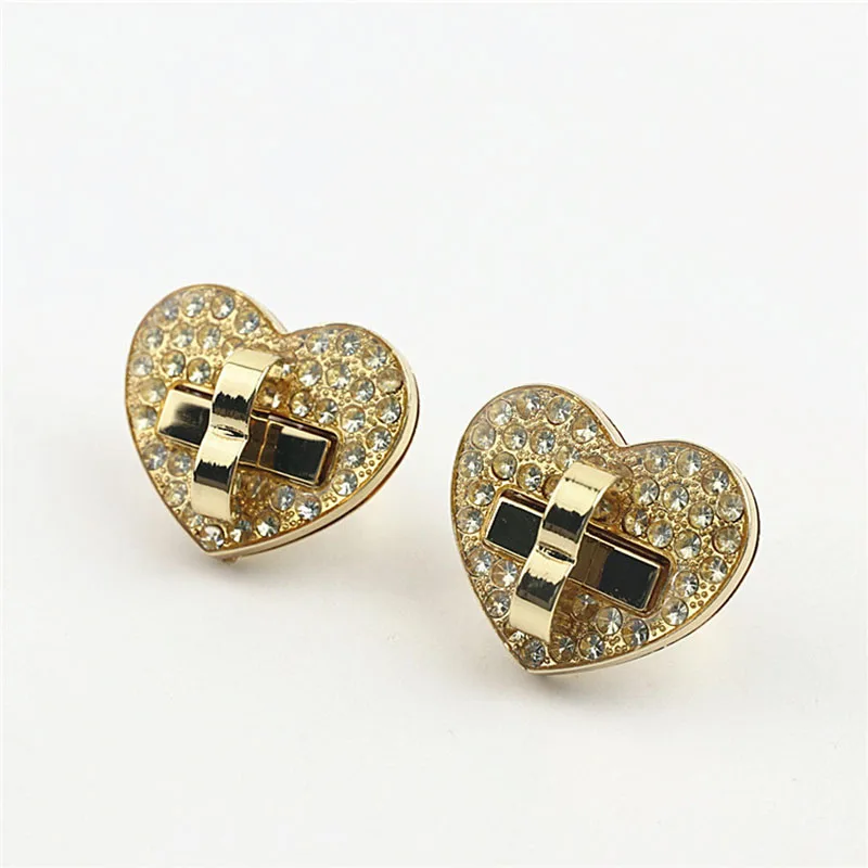 10Pcs Rhinestone Heart Lock Handbag Bag Twist Turn Lock Buckle Purse Snap Closure Clasp DIY Bag Hardware Replacement Accessories