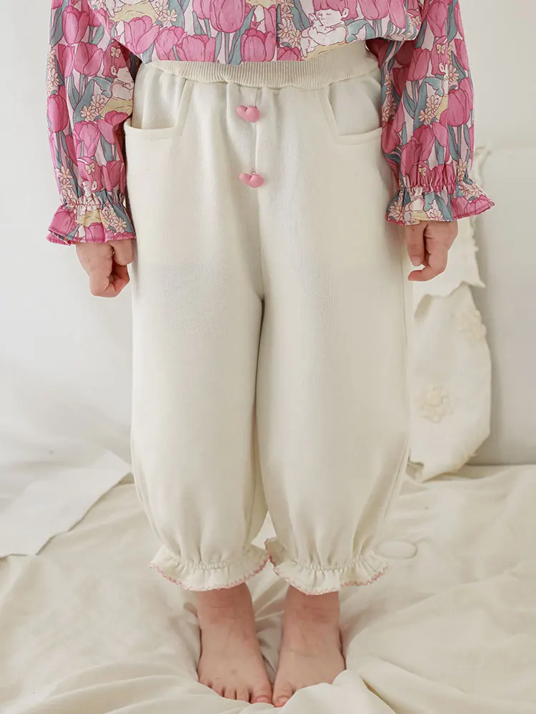 

Брюки для девочек, модные весенне-осенние детские свободные милые брюки с рюшами и пуговицами