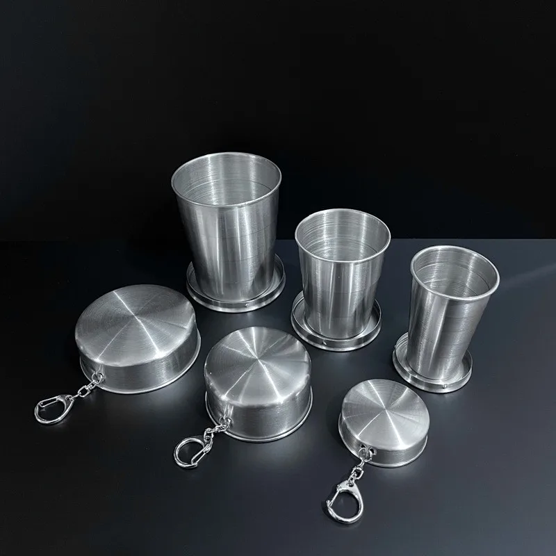 

75ml/150ml/250ml Stainless Steel Folding Cup Travel Camping Cup With Keychain Portable Foldable Cup Stainless Steel Flexible