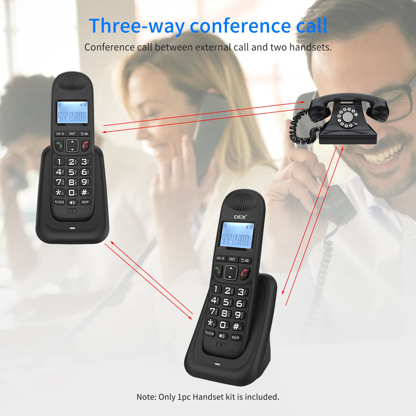 Расширяемая беспроводная телефонная система Aibecy с 3-строчным дисплеем