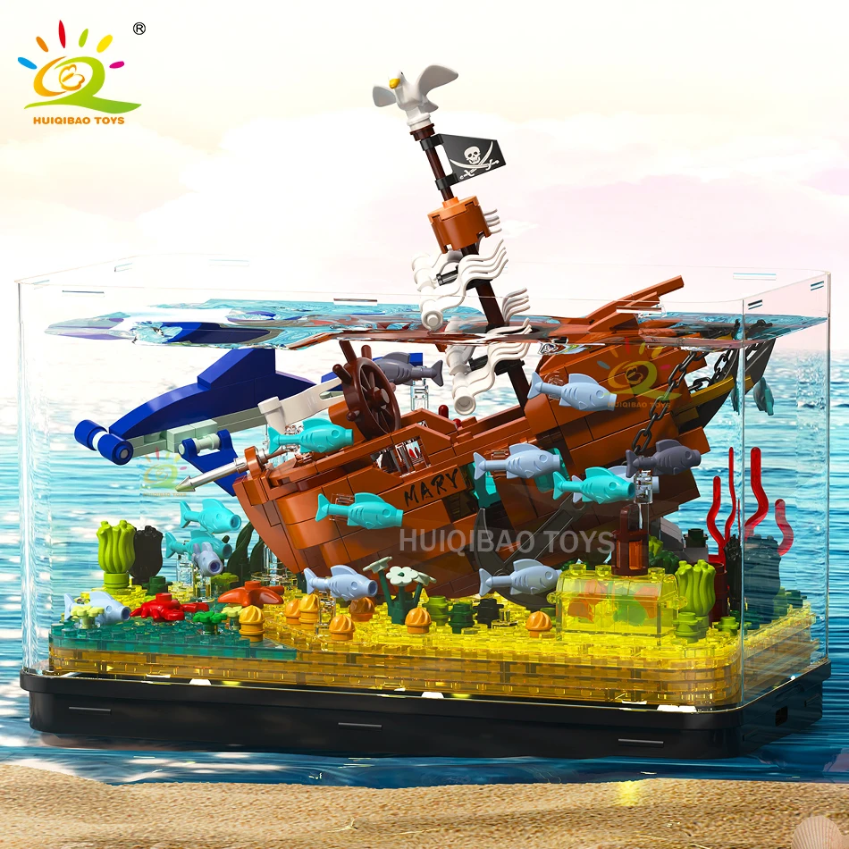 HUIQIBAO MOC Silent Mary пиратский корабль аквариум украшения строительные блоки DIY Набор парусник Кирпичи Город творческие игрушки для детей