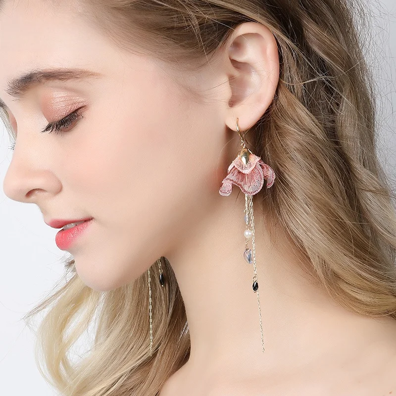 Элегантные длинные серьги в стиле ретро Гонконг цветочная кисточка бессмертный