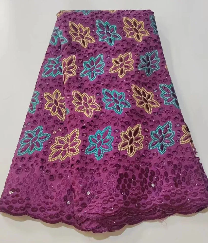 

Фиолетовая швейцарская вуаль, кружевная ткань, африканская сухая кружевная ткань, новейший дизайн, перфорированный материал, швейцарское к...