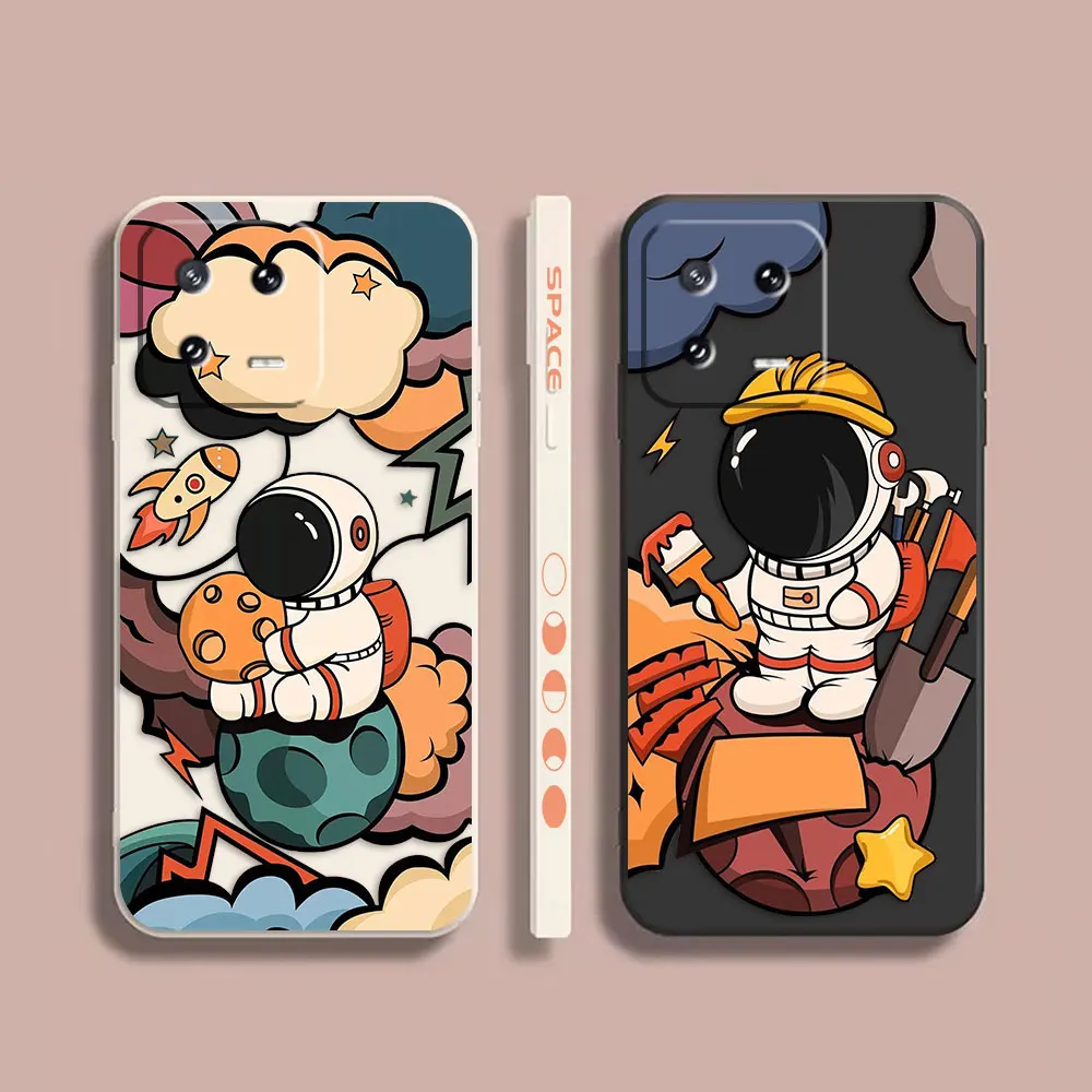 

Case For Xiaomi PCOO F3 M3 X2 X3 6X 8 MIX 2 2S 3 4 3 4 5 GT Pro 4G 5G Simple Liquid Silicone Case Cartoon Space Astronaut