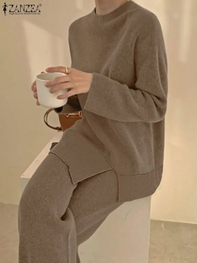 

Two Piece Sets Womens Outifits Fashion Urban Tracksuit ZANZEA Spring Matching Sets Long Sleeve Tops Wide Leg Pants Suits 2PCS
