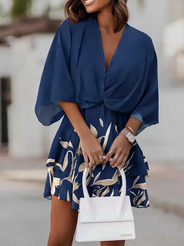 Женское свободное платье с цветочным принтом Короткие вечерние платья мини