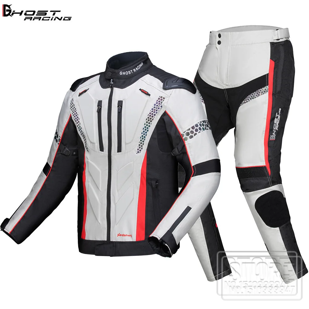 

NEW Motorcycle Jacket Set Motorbike Pants Suit Riding Windproof Cold-proof Autumn Winter Moto Jacket Body Armor Clothing Gray