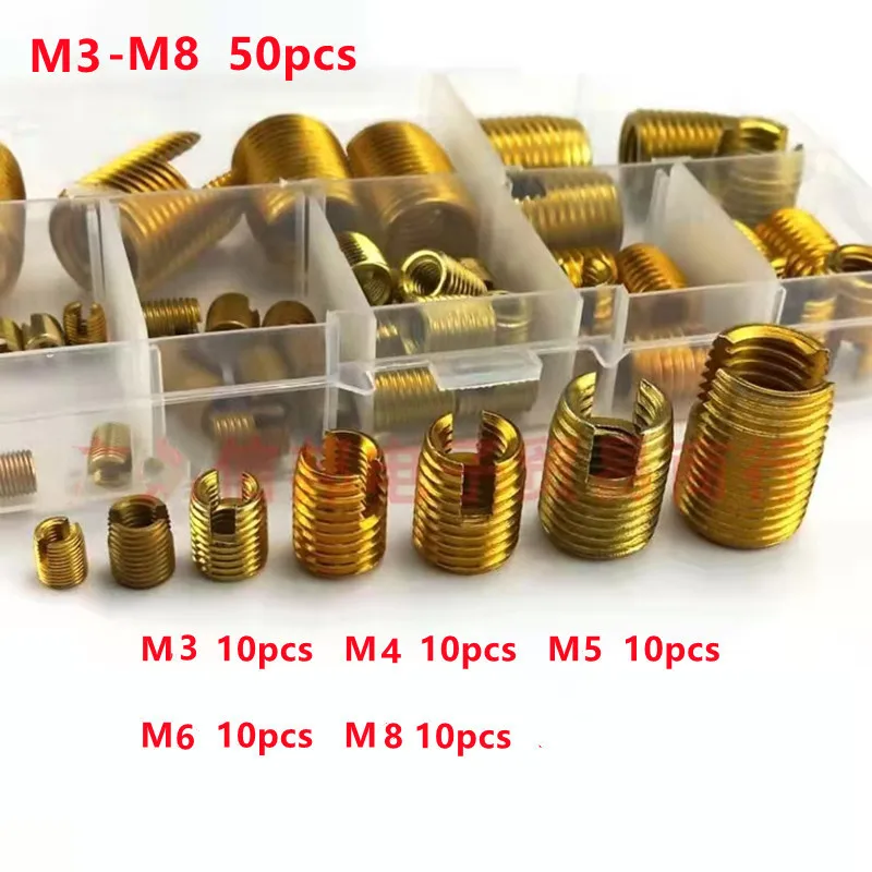 

50pcs Self Tapping Thread Slotted Inserts Set M3 M4 M5 M6 M8 Stainless Steel Carbon Steel Metal Threaded Repair Insert Kit