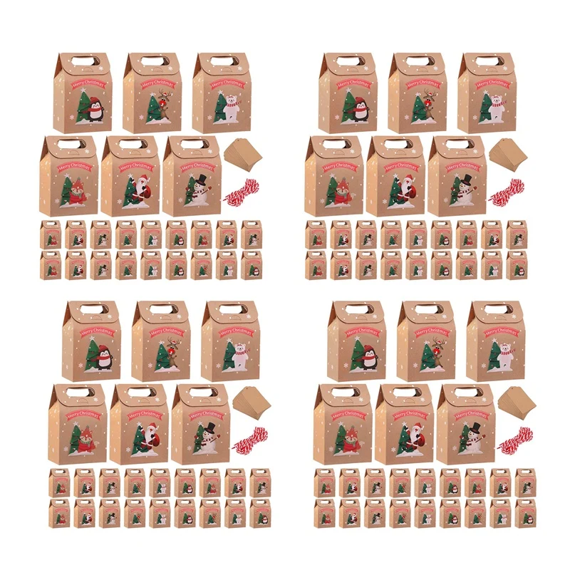 

96 Pieces Christmas Party Gift Boxes Bags Xmas Party Candy Bag Kraft Paper Boxes For Xmas Decoration Supplies