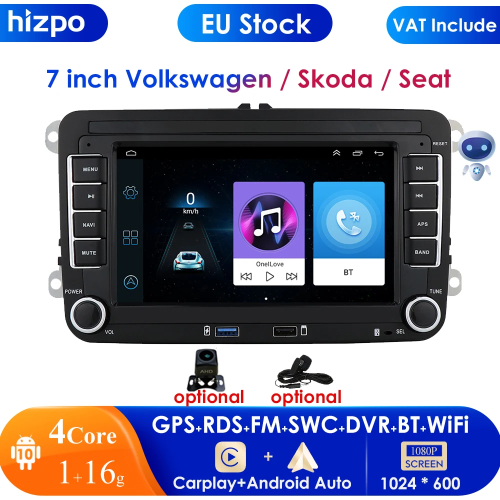 Авторадио Carplay 7 дюймов 2 Din Android автомобильное радио GPS для VW / Volkswagen Skoda Octavia Golf 5 6