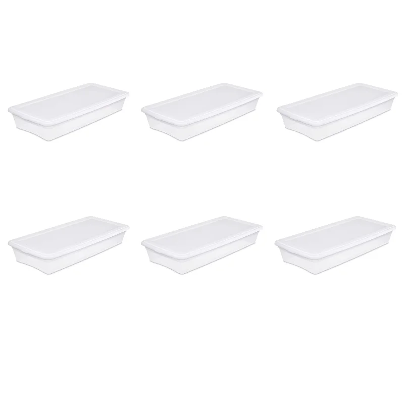 

Sterilite 6PCS 41 Qt Clear Base White Lid Storage Box Set